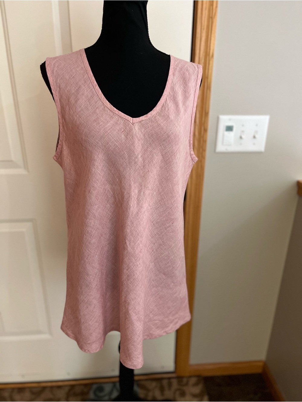 Women’s Flax 100% linen dusty pink pull over relaxed tank top blouse. Medium